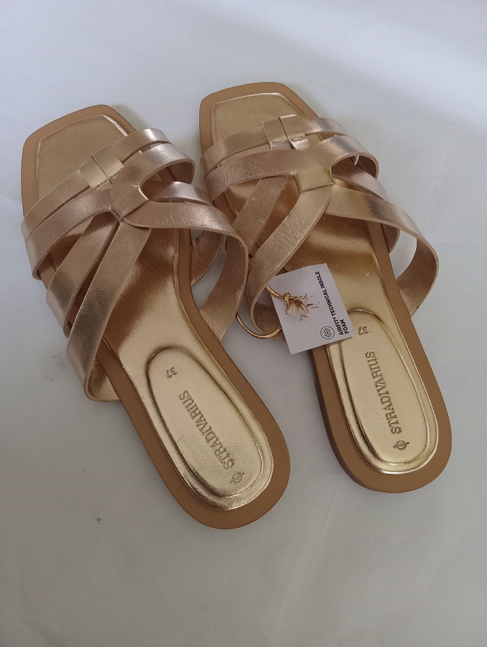 Stradivarius by Zara  Gold Braided Slide Sandals